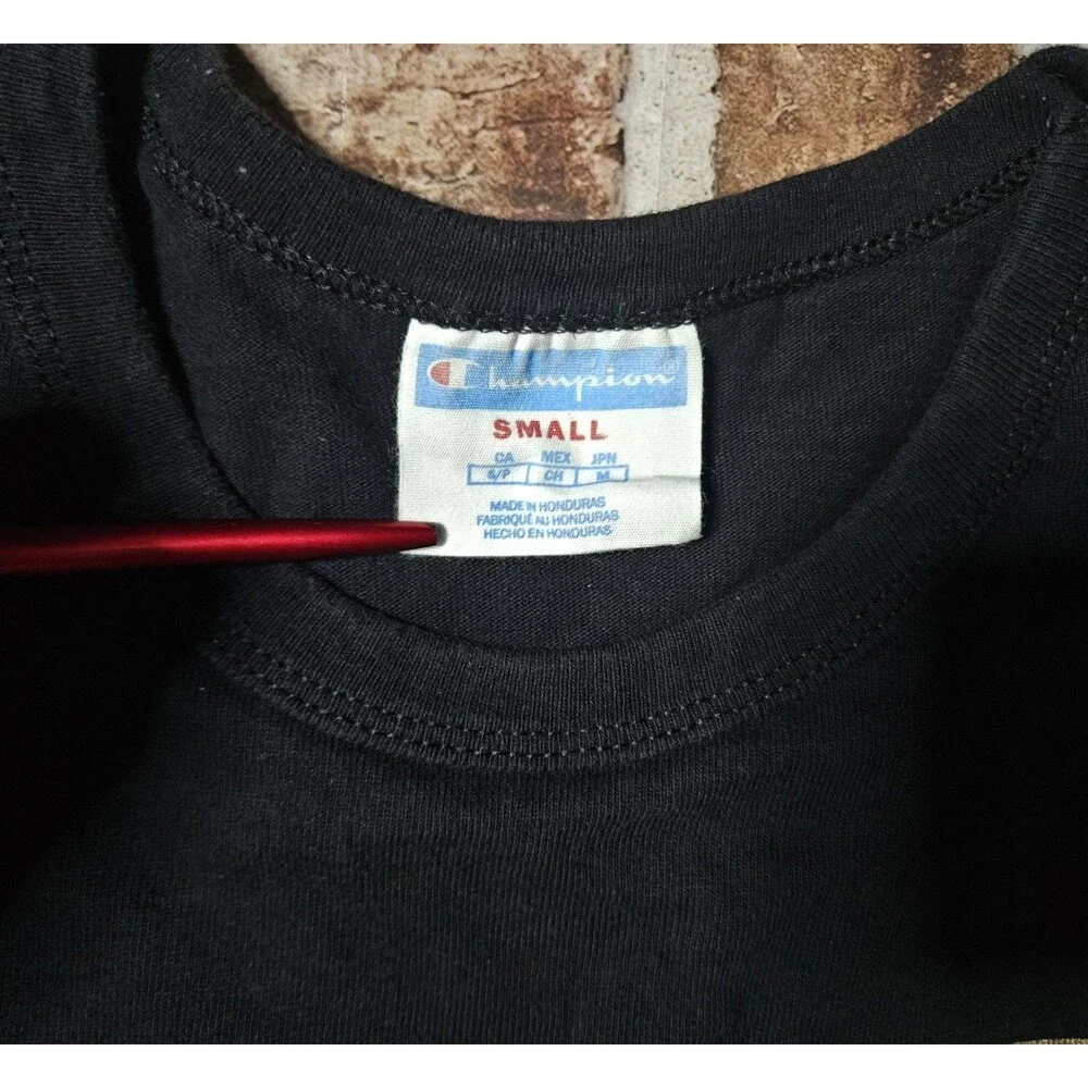 VTG Champion Heritage Long Sleeve Shirt Size Small Black & Gold Logo Crew Neck - Picture 7 of 8